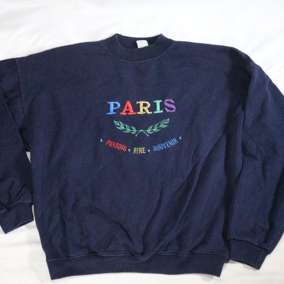 Vintage Tops - VTG from France PARIS Multicolor Embroidered Sweatshirt Sz MEDIUM Wmn